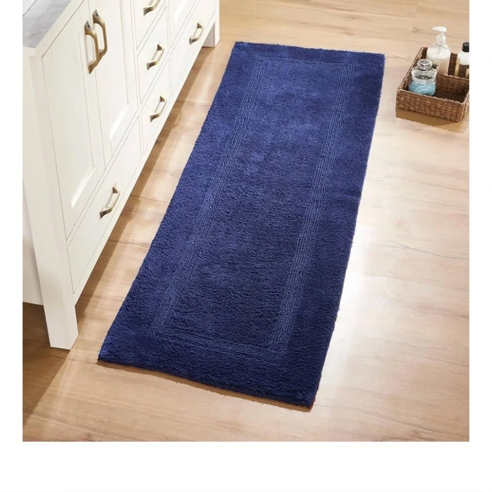 Navy Blue Bath Mat Runner 20” x 60” New reversible machine washable